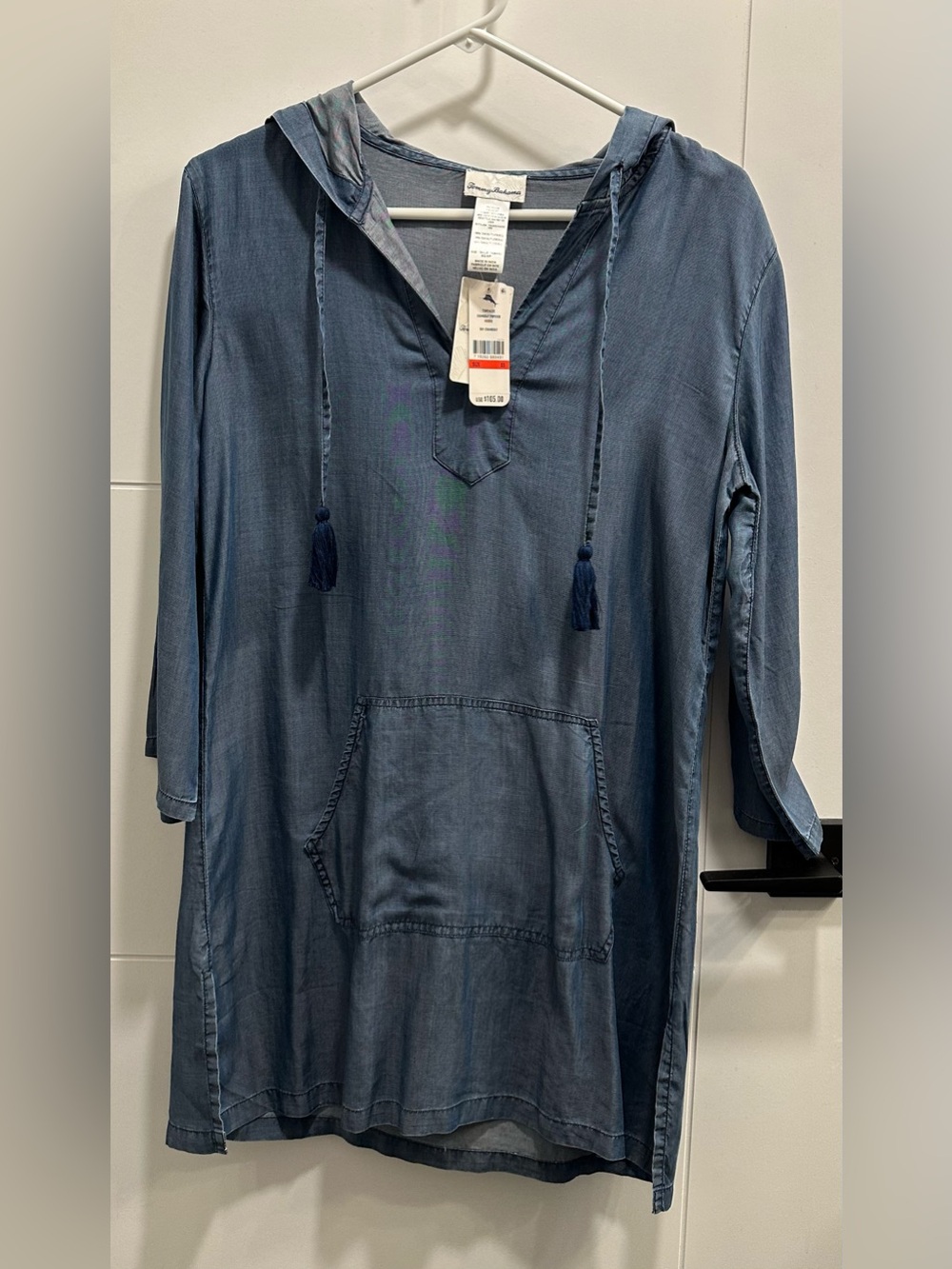 Tommy Bahama Chambray Blue Popover Hoodie Cover-Up XS New With Tags